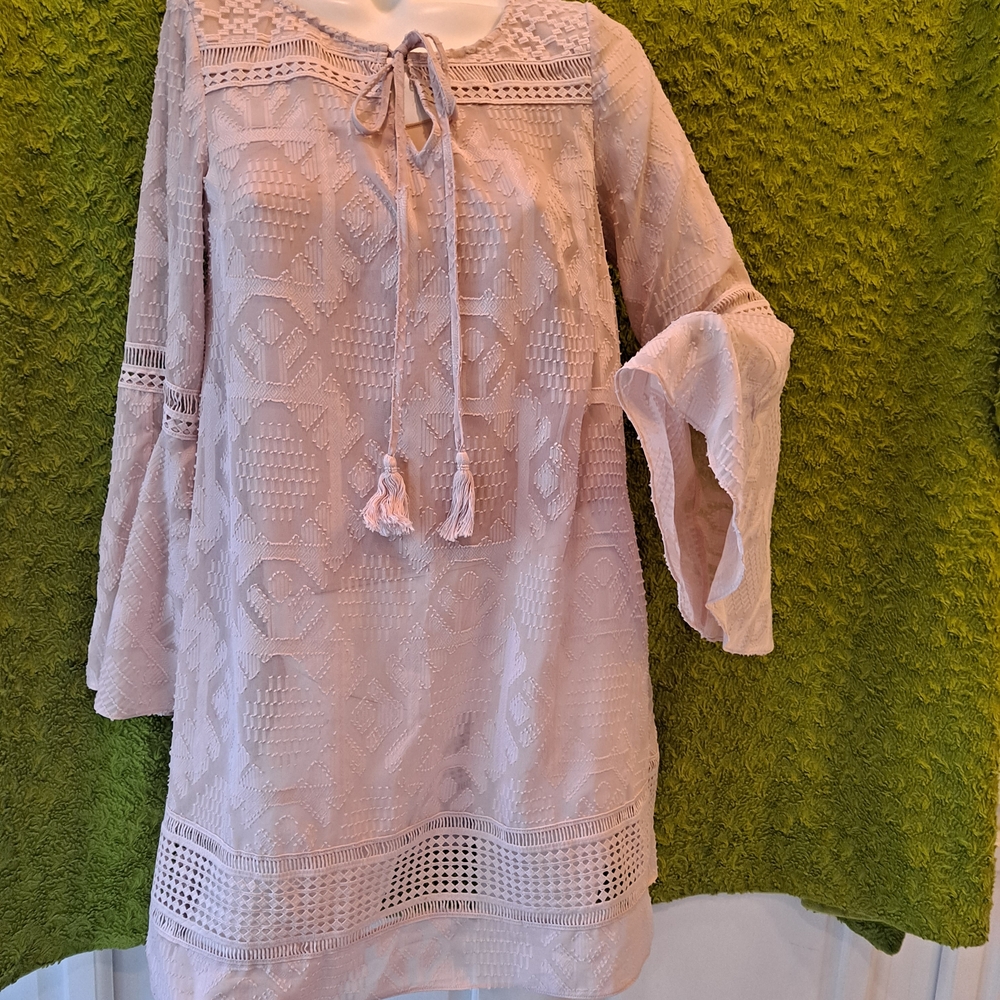 Anthropologie Floreat Esme Soft Pink Textured Lace Shift Midi Dress